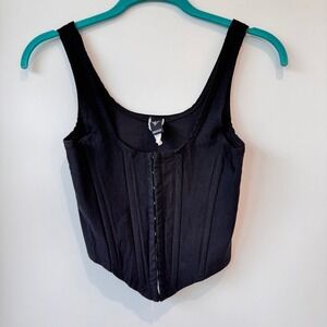Windsor Corset Crop Top Womens Black HookEye Front Boned Fairycore Goth Coquette